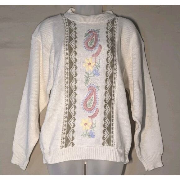 Vtg 90s Carriage Court Women's Sweater Sz Small Embroidered Floral Pastel NWOT - Picture 1 of 9